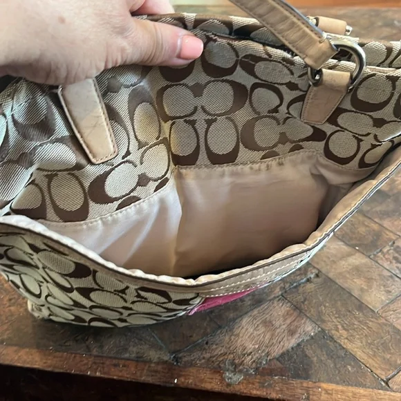 Coach Brown and Pink Signature Tote - Picture 7 of 11